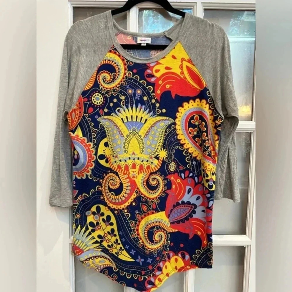 LuLaRoe Randy Baseball Tee Bright Fall Boho Paisley Print Size Medium M
